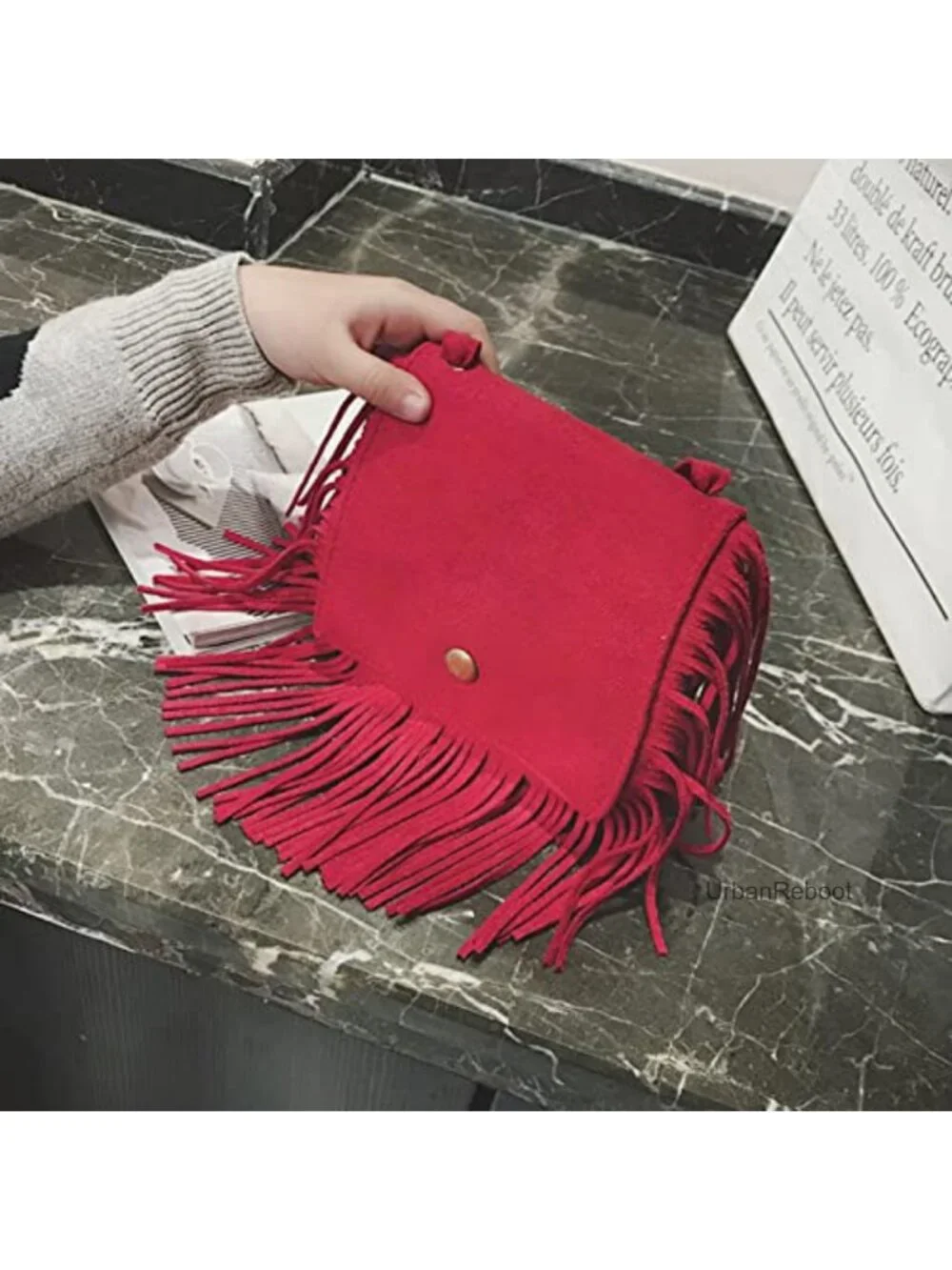 Girls Suede Fringe Crossbody Purse with Tassel Adjustable Strap Mini Bag
